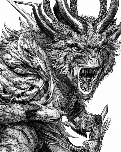 Image similar to A minotaur wolf, full body, black and white, highly detailed, close-up, fantasy art, monster art, in the style of masami kurumada, illustration, epic, fantasy, intricate, hyper detailed, artstation, concept art, smooth, sharp focus, ray tracing