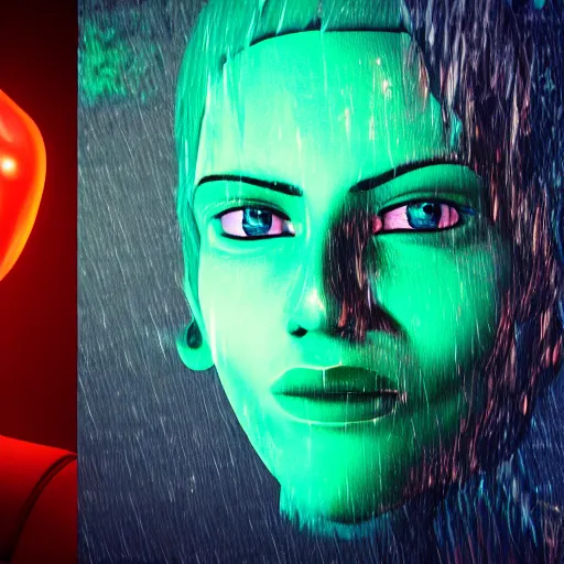 Image similar to cartoon portrait made out of rain, neon, rendered in octane, unreal engine, highly detailed, realistic, beautiful, emotional, trending on artstation