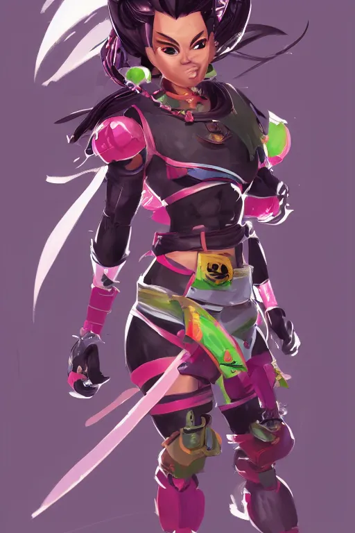 Prompt: an ultradetailed concept art of a fighter from ninjala, fiona staples and kinu nishimura, featured on artstation