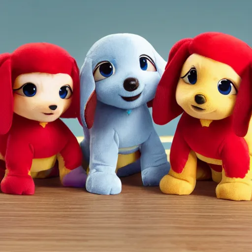 Image similar to extremely cute soft puppies in disney pixar movie plush