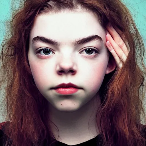 Image similar to a masterpiece portrait photo of a beautiful young woman who looks like a manic pixie dream girl anya taylor joy, symmetrical face