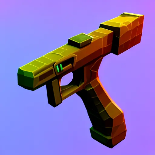 Prompt: isometric 3 d weapon, low poly, soft render, handpaint texture, blender, 3 dcoat