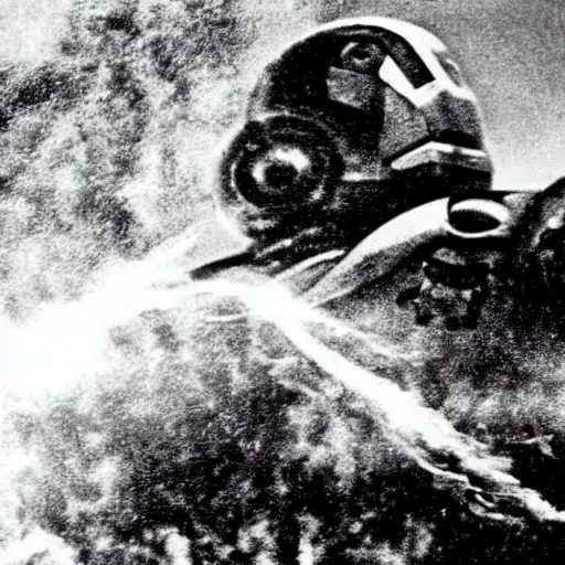 Image similar to iron man during the hindenburg disaster, grainy photo