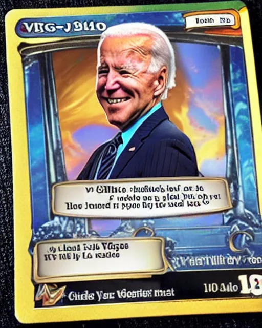 Prompt: biden on yugioh card.