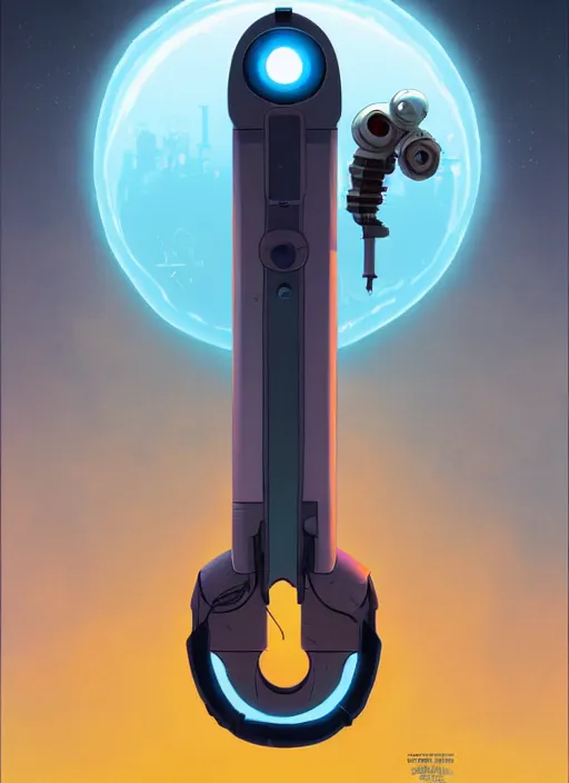 Image similar to poster artwork by Michael Whelan and Tomer Hanuka, of a product poster of the Portal Gun, from the game Portal 2, from Valve, Aperture Science, clean