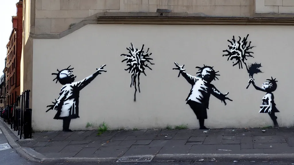 Image similar to wall with famous banksy graffiti