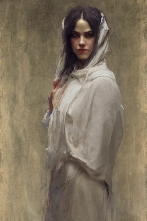 Prompt: Richard Schmid and Jeremy Lipking and Antonio Rotta full length portrait painting of a young beautiful priestess woman
