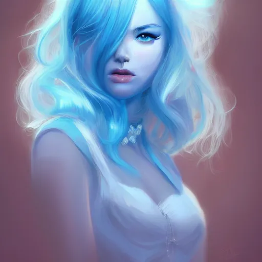 Image similar to teen girl, sky blue hair, gorgeous, amazing, elegant, intricate, highly detailed, digital painting, artstation, concept art, sharp focus, illustration, art by Ross tran