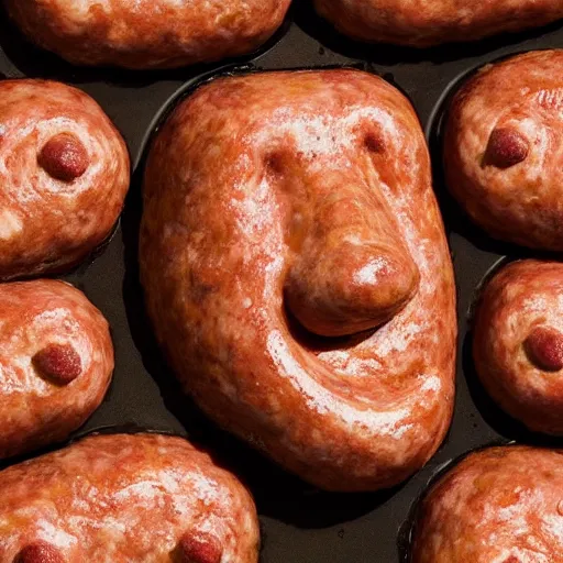 Prompt: a face made of sausages, melting