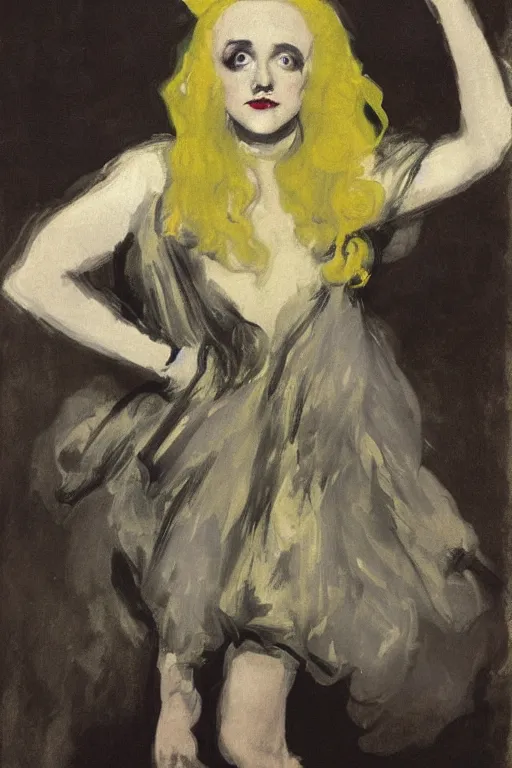 Image similar to portrait of evanna lynch as delirium of the endless, the sandman by walter sickert, john singer sargent, and william open