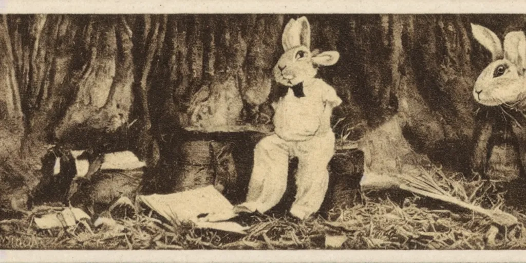 Image similar to a 1 9 1 0 s postcard showing a famous rabbit composer