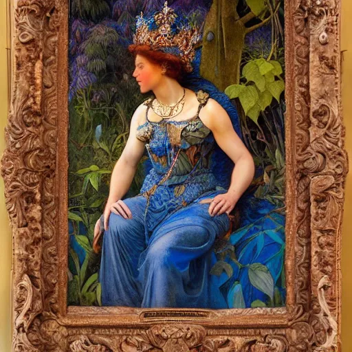 Prompt: portrait of the queen of the forest in full regalia, by Annie Swynnerton and Diego Rivera and Tino Rodriguez and Maxfield Parrish and Nicholas Roerich, elaborately costumed, rich color, dramatic cinematic lighting, extremely detailed