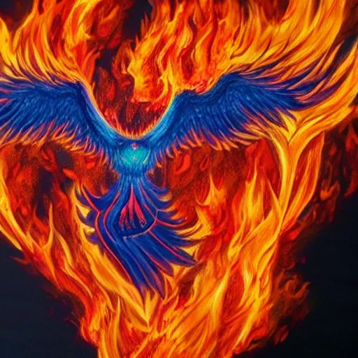 Prompt: a 3 d phoenix rising from the flames 8 k hyperrealism