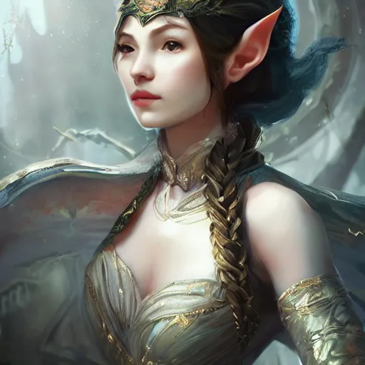 Image similar to Portrait of a young, beautiful and elegant elf queen, full of details, matte painting, concept art, smooth, by Ina Wong and wlop ，trending on cgsociety and artstation，8kHDR，light effect，-H 768