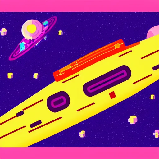 Image similar to 2 d space ship in the style of kurzgesagt
