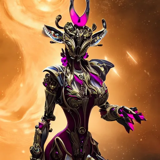 Image similar to highly detailed exquisite fanart, of a beautiful female warframe, but as an anthropomorphic elegant robot female dragoness, glowing eyes, shiny and smooth off-white plated armor, bright Fuchsia skin beneath the armor, sharp claws, robot dragon four fingered hands, and robot dragon three clawed feet, royal elegant pose, full body and head shot, epic cinematic shot, professional digital art, high end digital art, singular, realistic, DeviantArt, artstation, Furaffinity, 8k HD render, epic lighting, depth of field