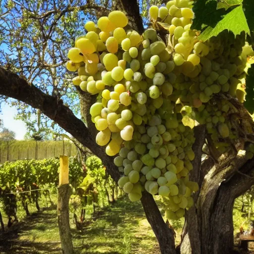 Prompt: white wine grapes that grow on an oak