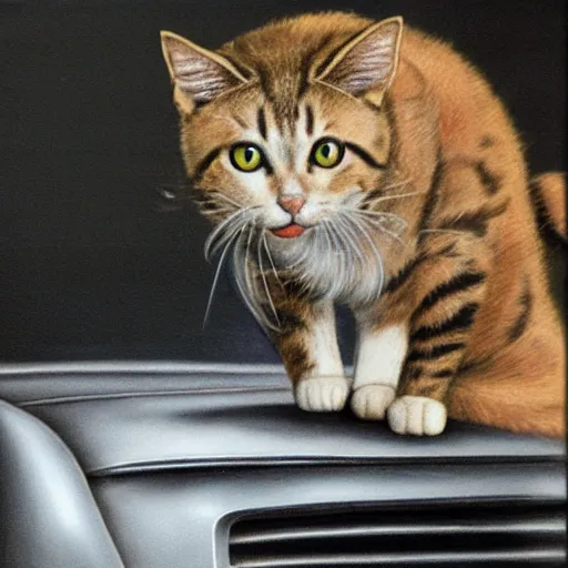 Image similar to cat eating a car, photorealistic, studio