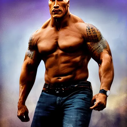 Prompt: dwayne the rock johnson by rj palmer