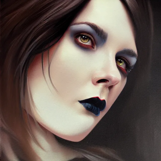Prompt: a painting of a woman with dark hair, a digital painting by sam spratt, behance contest winner, gothic art, detailed painting, painterly, digital painting