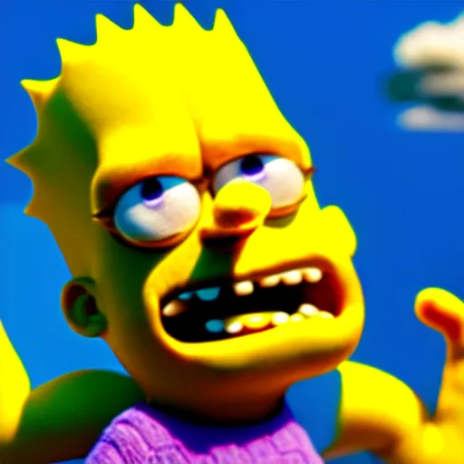 Image similar to Bart Simpson in Monster Inc from Pixar, uncropped, centered, octane render, volumetric, raytracing, trending on artstation