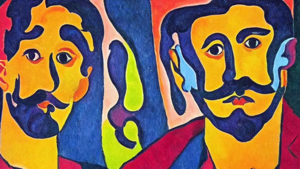 Prompt: a male face with a mustache. fauvism