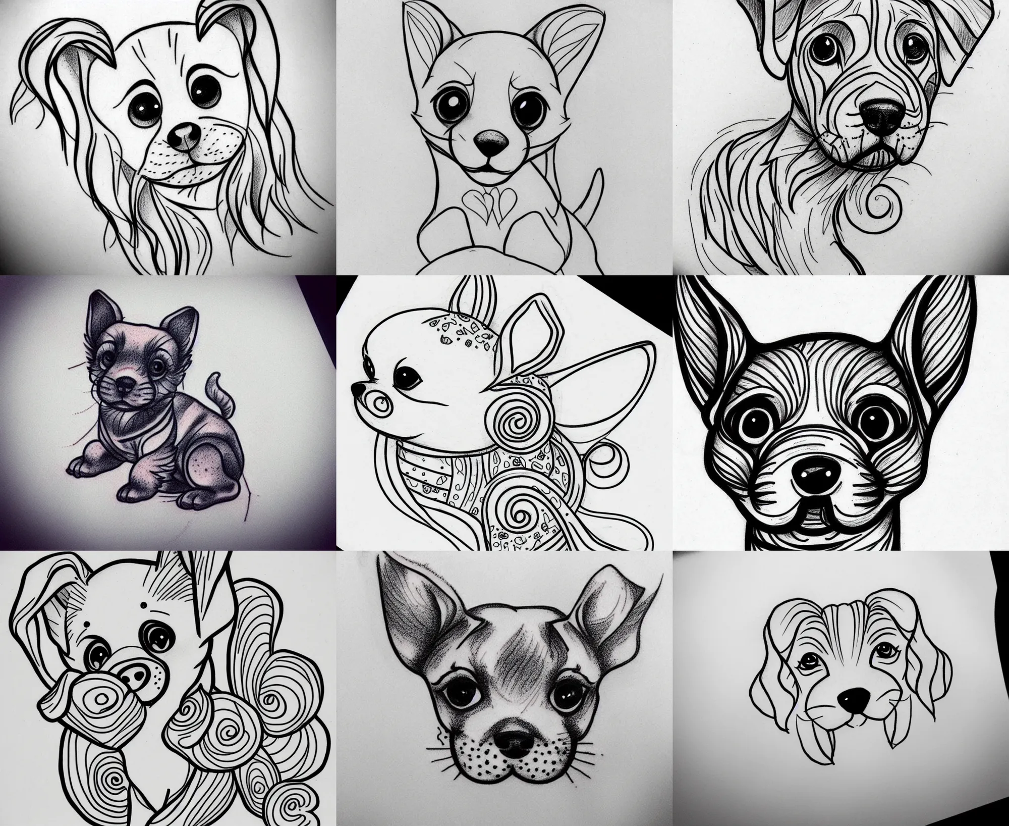 Image similar to Tattoo Design line sketch adorable lineart puppy, bolt lines very aesthetic