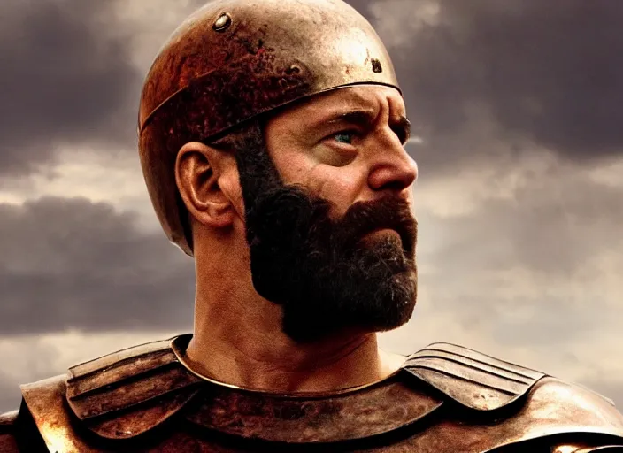 Image similar to film still of joe biden as leonidas in 3 0 0 movie, 8 k, epic moody sky, dramatic lighting