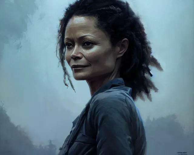 Image similar to highly detailed portrait of thandie newton in the walking dead, stephen bliss, unreal engine, fantasy art by greg rutkowski, loish, rhads, ferdinand knab, makoto shinkai and lois van baarle, ilya kuvshinov, rossdraws, tom bagshaw, global illumination, radiant light, detailed and intricate environment