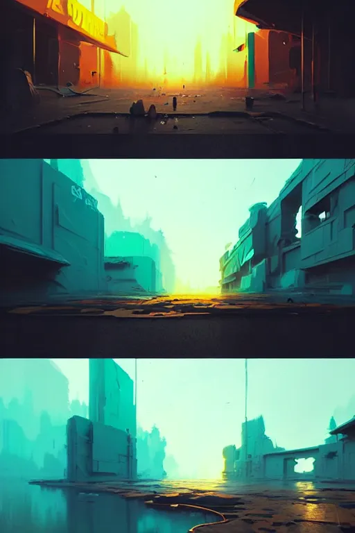 Image similar to matte painting extreme offset 3 d calligraphy graffiti mural dripping paint wall extreme maximalism by atey ghailan, by greg rutkowski, by greg tocchini, by james gilliard, by joe fenton, yellow, brown, black and cyan color scheme, octane render