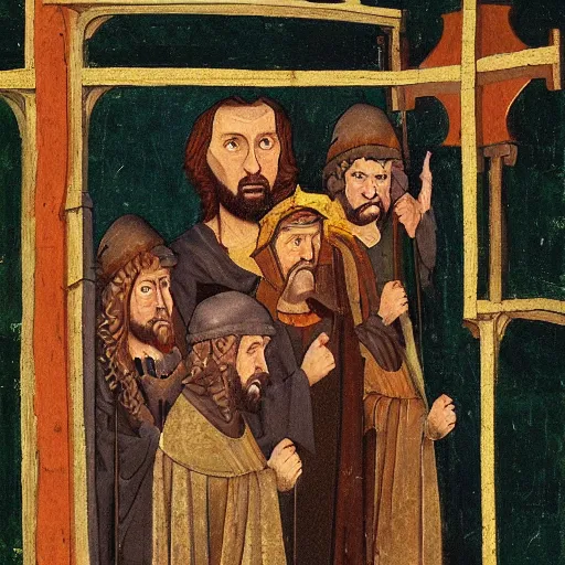 Image similar to dan harmon, medieval painting