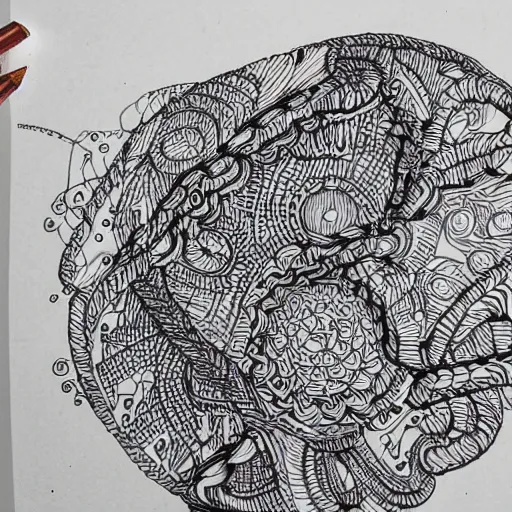 Image similar to intricately detailed looping woven pen and ink doodles