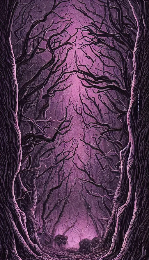 Image similar to a storm vortex made of many demonic eyes and teeth over a forest, by dan mumford,