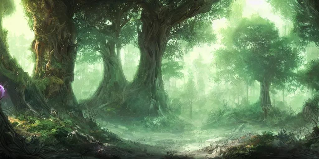 Image similar to digital painting of a fantasy forest, artstation, wallpaper, hd