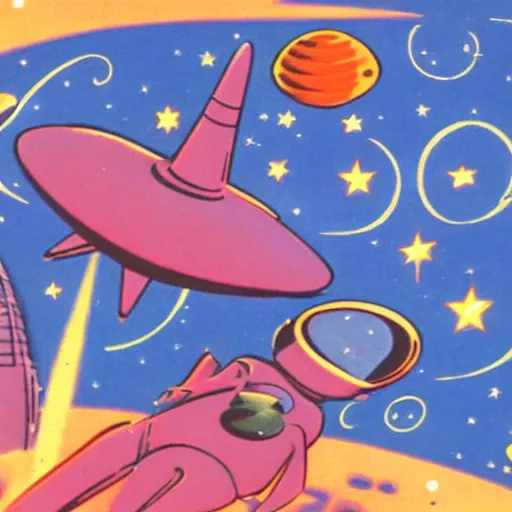 Image similar to Liminal space in outer space, Old 50s cartoon, colorized