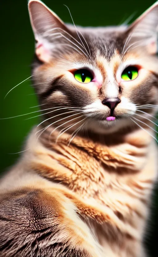 Image similar to 8 k uhd this cat has too many mouths to feed, anime, soft warm ambient light