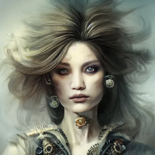 Image similar to portrait, headshot, insanely nice professional hair style, dramatic hair color, digital painting, of a old 17th century, old cyborg merchant, amber jewels, baroque, ornate clothing, scifi, realistic, hyperdetailed, chiaroscuro, concept art, art by Franz Hals and Jon Foster and Ayami Kojima and Amano and Karol Bak,