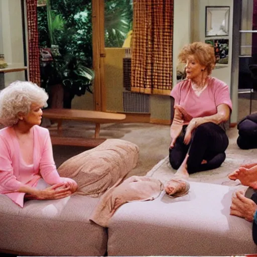 Image similar to Sam Harris meditating with the Golden Girls