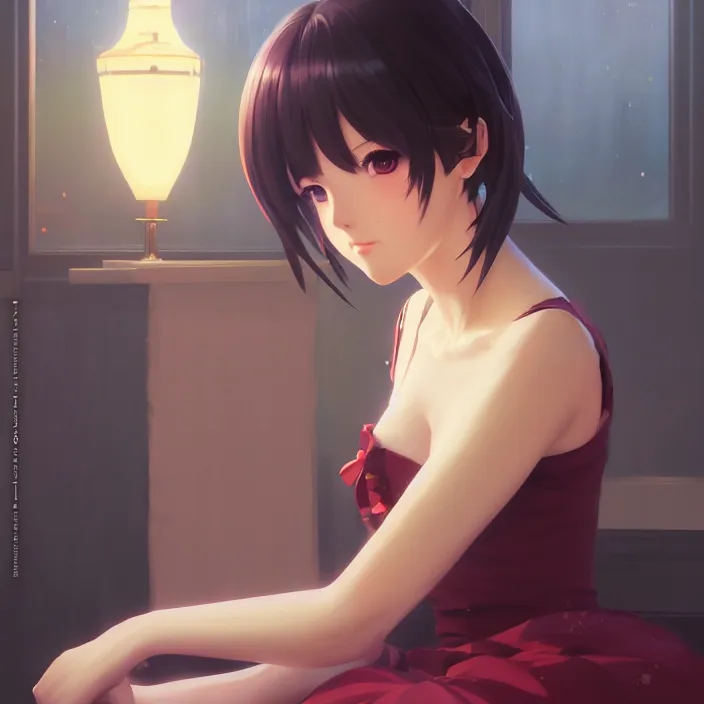 Image similar to a potrait of anime girl, my dress up darling anime, fine details, night setting, realistic shaded lighting poster by ilya kuvshinov katsuhiro, artgerm, jeremy lipkin and michael garmash and nixeu, unreal engine 5, radiant light, detailed and intricate environment