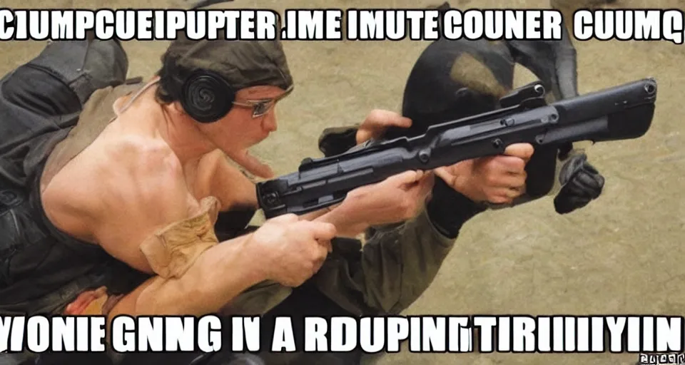 Image similar to Ape Pointing Gun at a Computer Meme