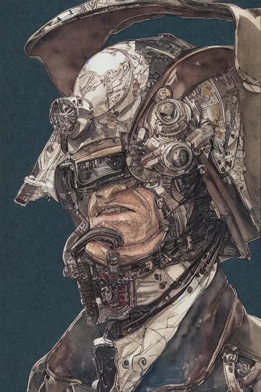 Image similar to zoomed out portrait of a duke, stylized illustration by yoshitaka amano and moebius, watercolor gouache detailed paintings, dieselpunk, solarpunk, artstation