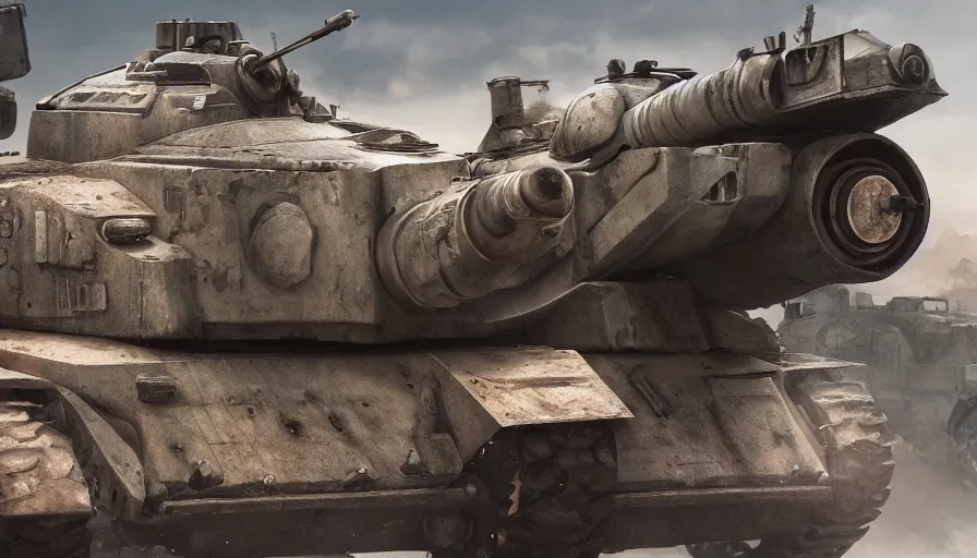 Image similar to hybrid of a sad tank and a happy pig, beautiful detailed face, ultra realistic, concept art, intricate details, serious, highly detailed, photorealistic, octane render, 8 k, unreal engine.