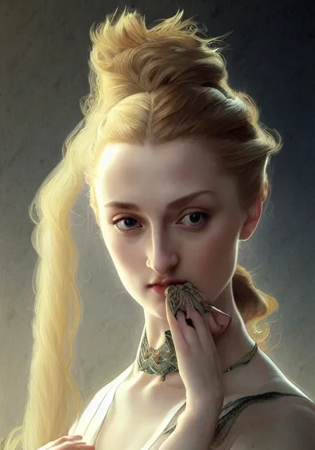 Image similar to sansa with long nose, intricate, elegant, highly detailed, digital painting, artstation, concept art, smooth, sharp focus, illustration, art by artgerm and greg rutkowski and alphonse mucha and william - adolphe bouguereau