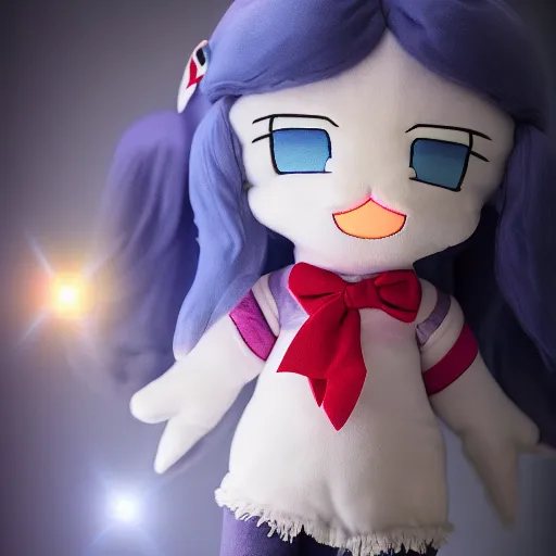 Prompt: cute fumo plush of a girl who can discharge roughly a terawatt of electricity, thunder, lens flare, vray