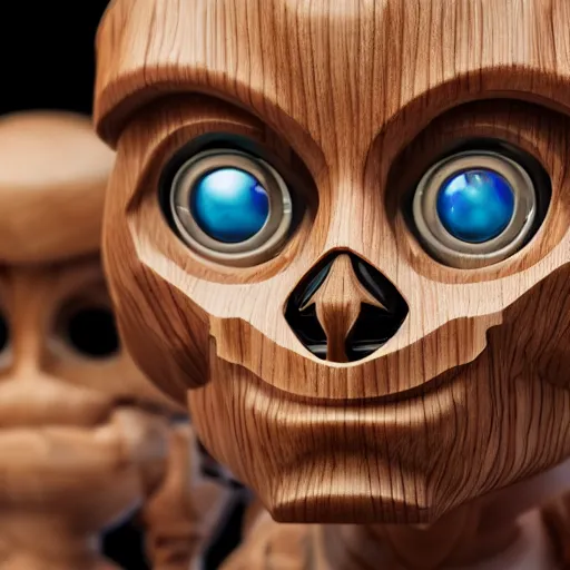 Image similar to ultra realistic 8k octa photo, wooden art toys on base , cute cyber gods , hyperdetailed, concept art