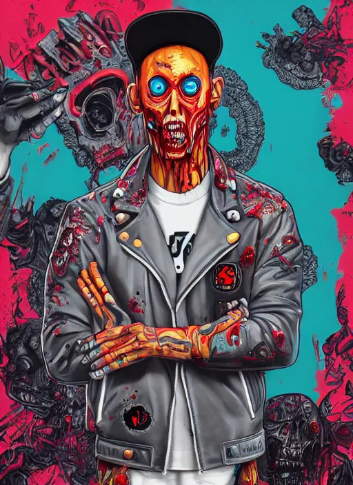 Image similar to zombie leather jacket full body hiphop streetwear drip, tristan eaton, victo ngai, artgerm, rhads, ross draws