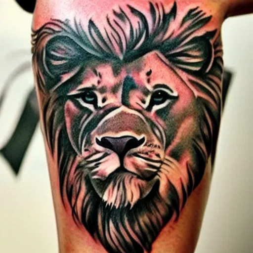 Image similar to crappy tattoo of a lion, drawn by a toddler