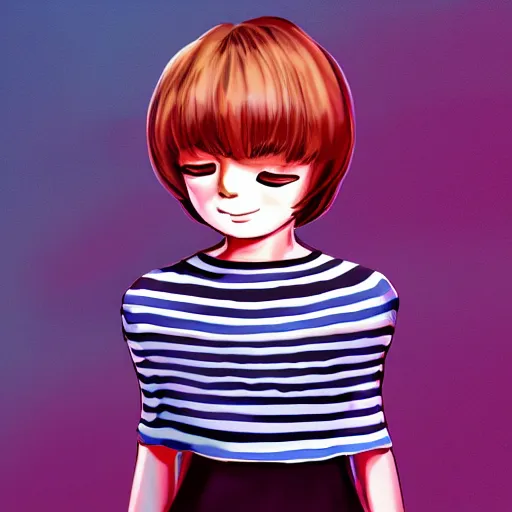 Image similar to Frisk Wearing a striped outfit, digital Painting, ultradetailed, artstation, oil Painting, ultradetailed, artstation