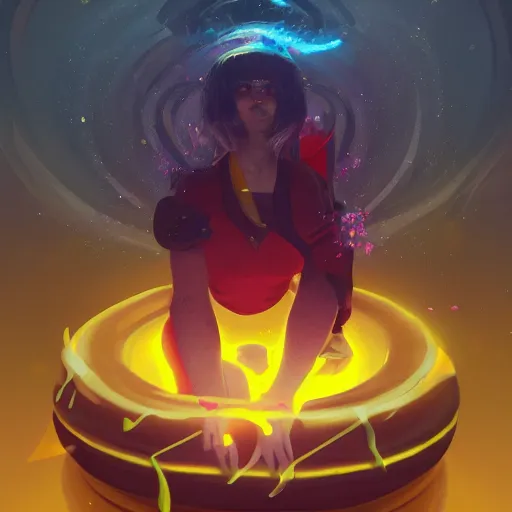 Image similar to The mighty donut, yellow aura, celestial, divine, Artstation