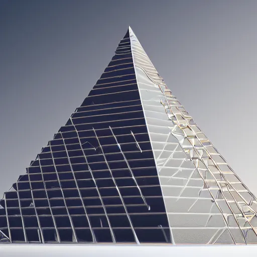 Prompt: A futuristic mega structure of a pyramid made out of glass on the surface of an unknown cold planet, people in suits are standing on the ground next to it, digital art, trending on artstation